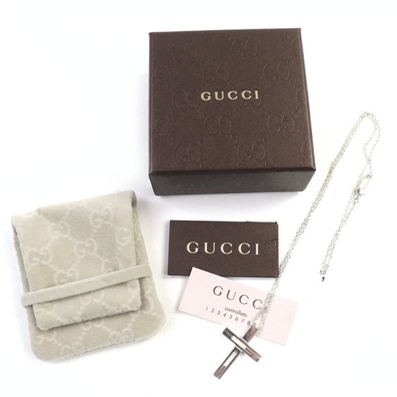 GUCCI Cutout Cross Necklace, AG925 Silver, G-Cross Logo, Made in Italy, Weigh... - Picture 2 of 9